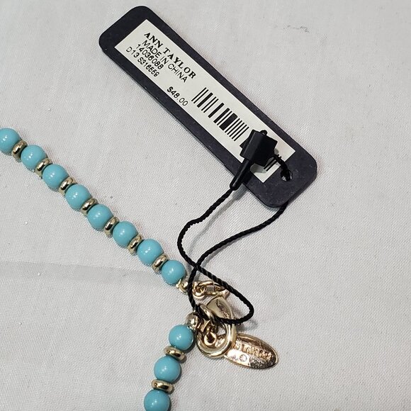 Ann Taylor Necklace, Multiple Shades Blue Beads W/Gold tone Crystal Rhinestone - Picture 10 of 13